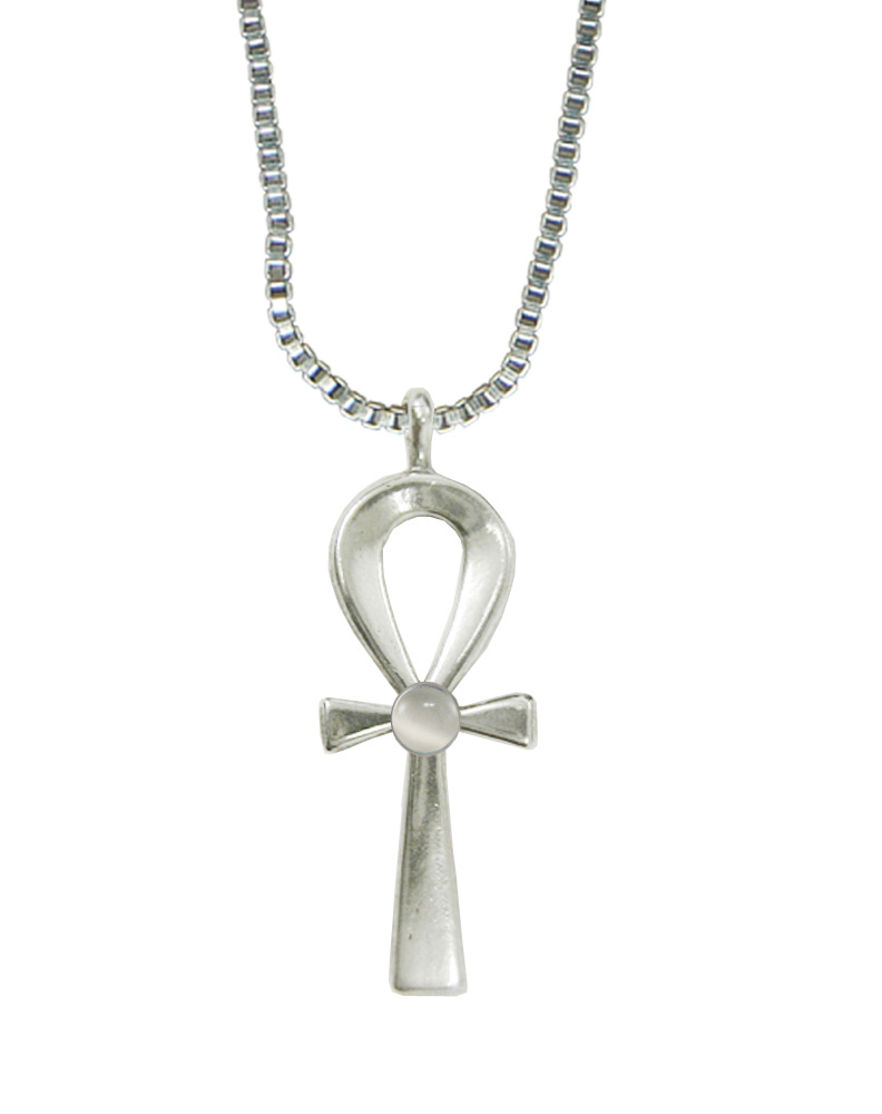 Sterling Silver Ankh Pendant With White Moonstone